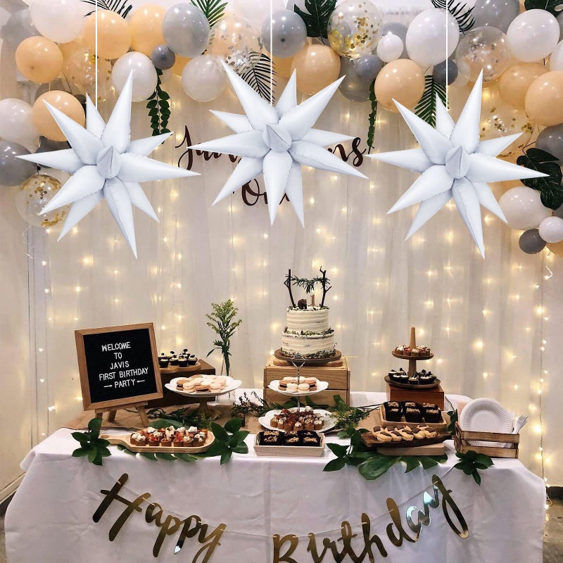 TOTAFAM 60 Pcs Star Foil Balloons Explosion 12 Point Cone Balloon Magic Starburst Balloon Large for Wedding Anniversary Backdrop Birthday Party Decorations (White) - Image 5